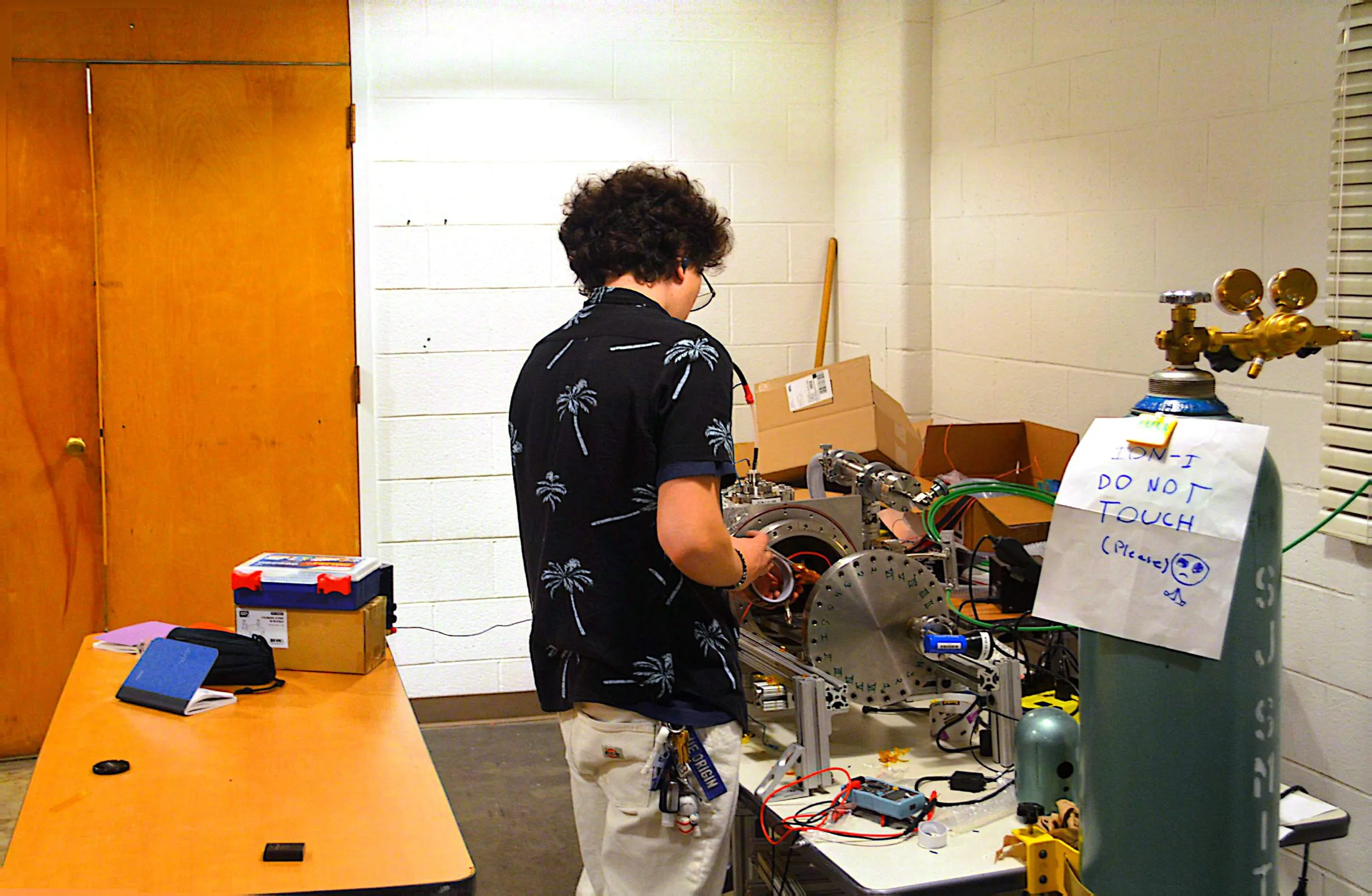 Team member working on the vacuum setup